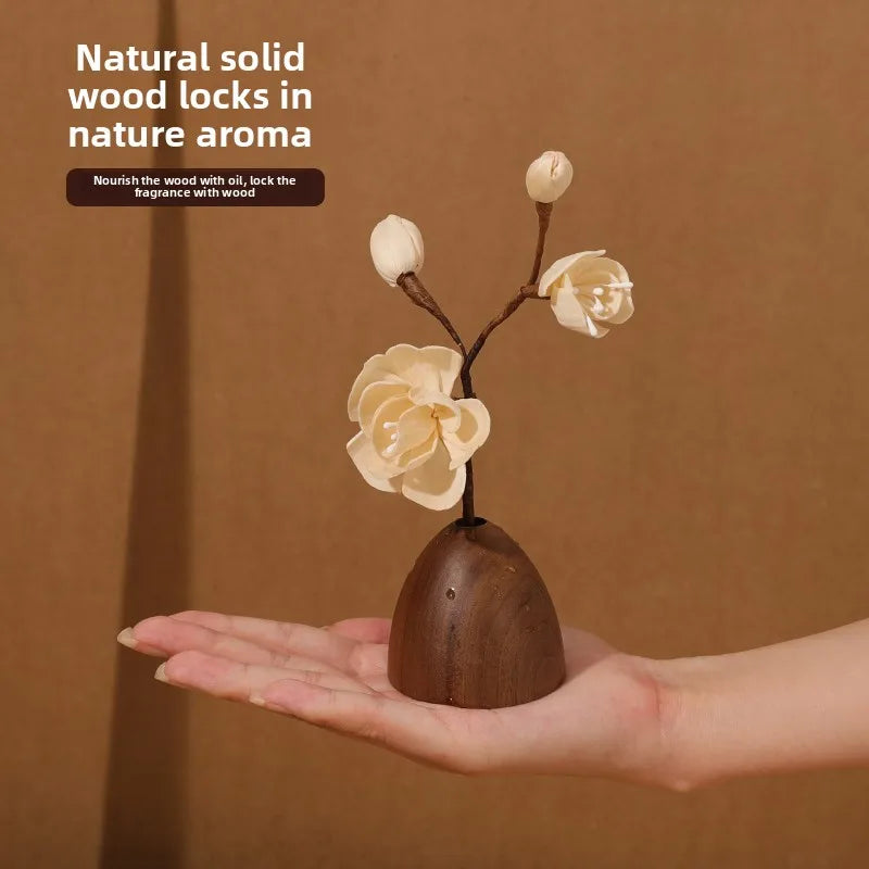 Zen Walnut Wood Aromatherapy Diffuser New Chinese Style Small Vase Desktop Ornament Office Stress Relief Fragrance Home Decor Oasis Select A No essential oil