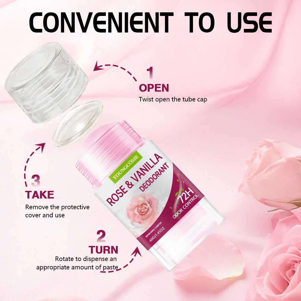 Deodorant Stick ROSE VANILLA Body Odor Remove Cream Removal Armpit Refreshing Antiperspirant Lasting Aroma Deodorant Oasis Select