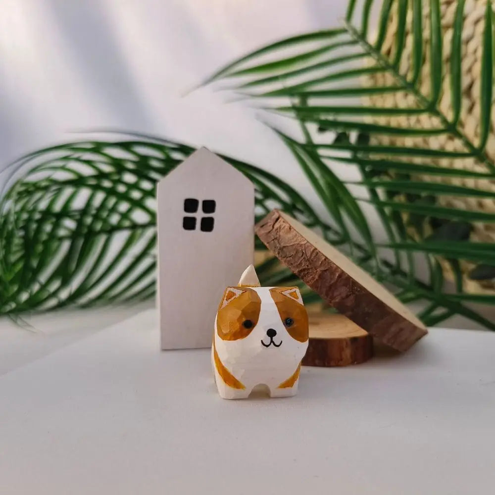 Mini Wooden Cat & Dog Figurine | Cute Painted Animal Statue