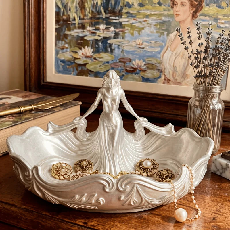 Retro Sculpture Jewelry Tray Elegant Vanity Trinket Dish Ring Earring Necklace Storage Plate Desktop Home Dresser Art Decor Gift Oasis Select