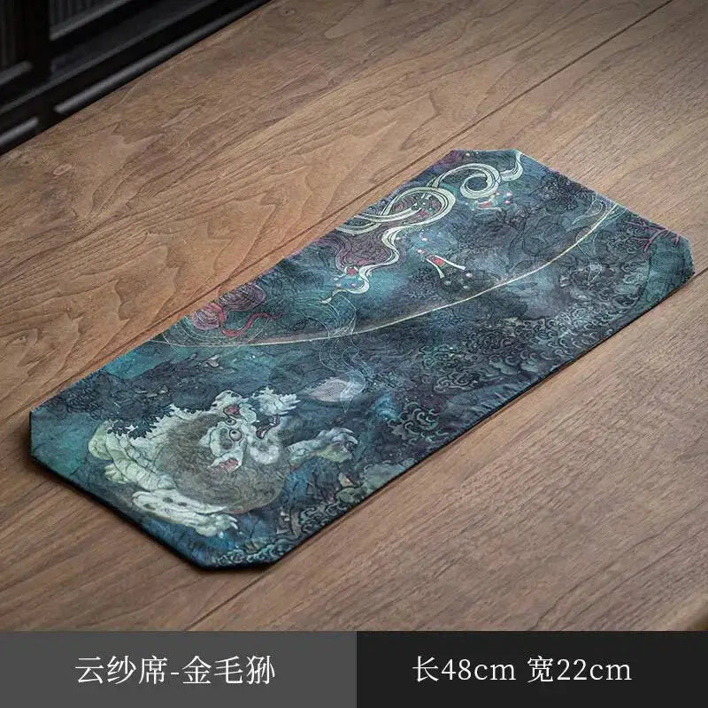 Chinese Zen Style Small Tea Table Mat Heat Insulation Waterproof Cloth Mat Chinese Style Silk Fabric Double-sided Dry Oasis Select - Golden Hair Monkey