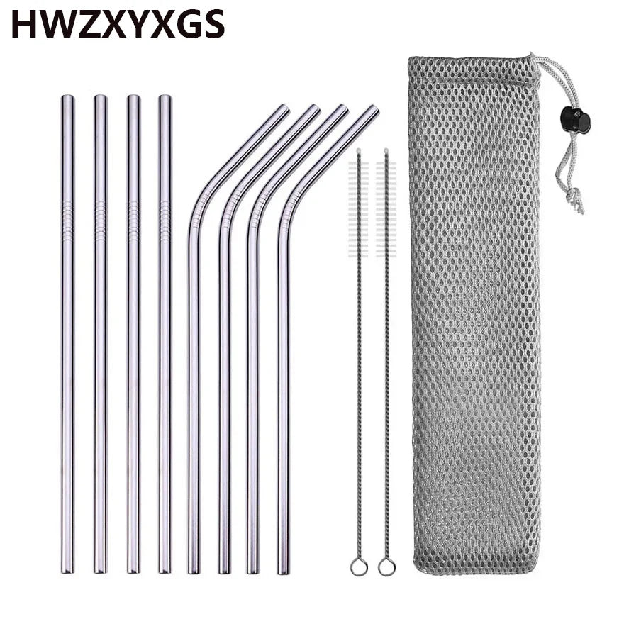 Reusable Drinking Straw 304 Stainless Steel Straws Straight Bent Metal Straw with Cleaner Brush Pouch Wholesale Oasis Select