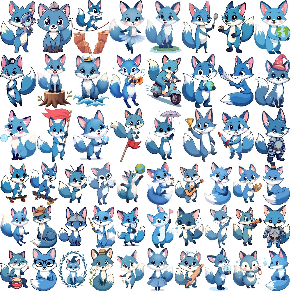 54-Piece Fox Cartoon Temporary Tattoo Stickers – Waterproof