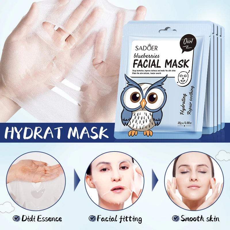 SADOER Fruit Face Mask 5-Pack – Hydrating & Anti-Wrinkle Hydrating Sheet Mask Oasis Select