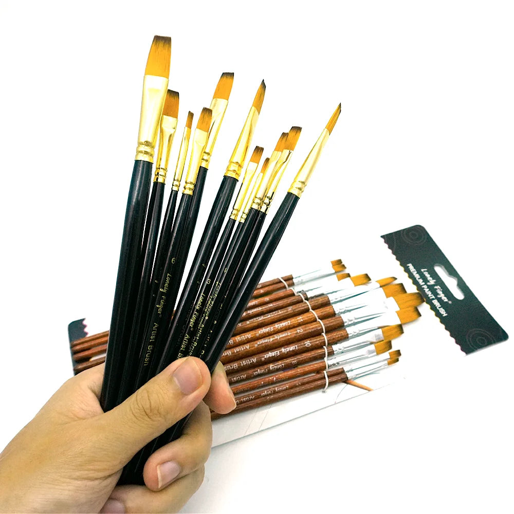 12Pcs Flat Paint Brushes for Acrylic Painting, Synthetic Paint Brushes with Wooden Handle Art Painters for Acrylic, Watercolor, Oasis Select