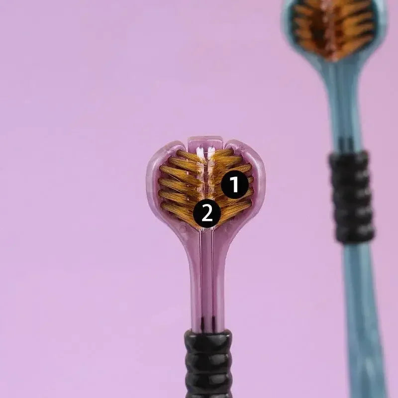 2pcs 3D Stereo Toothbrush Set Ultra Fine Soft Bristles Adult Oral Care 360° Cleaning Tongue Scraper Three-Sided Design Oasis Select