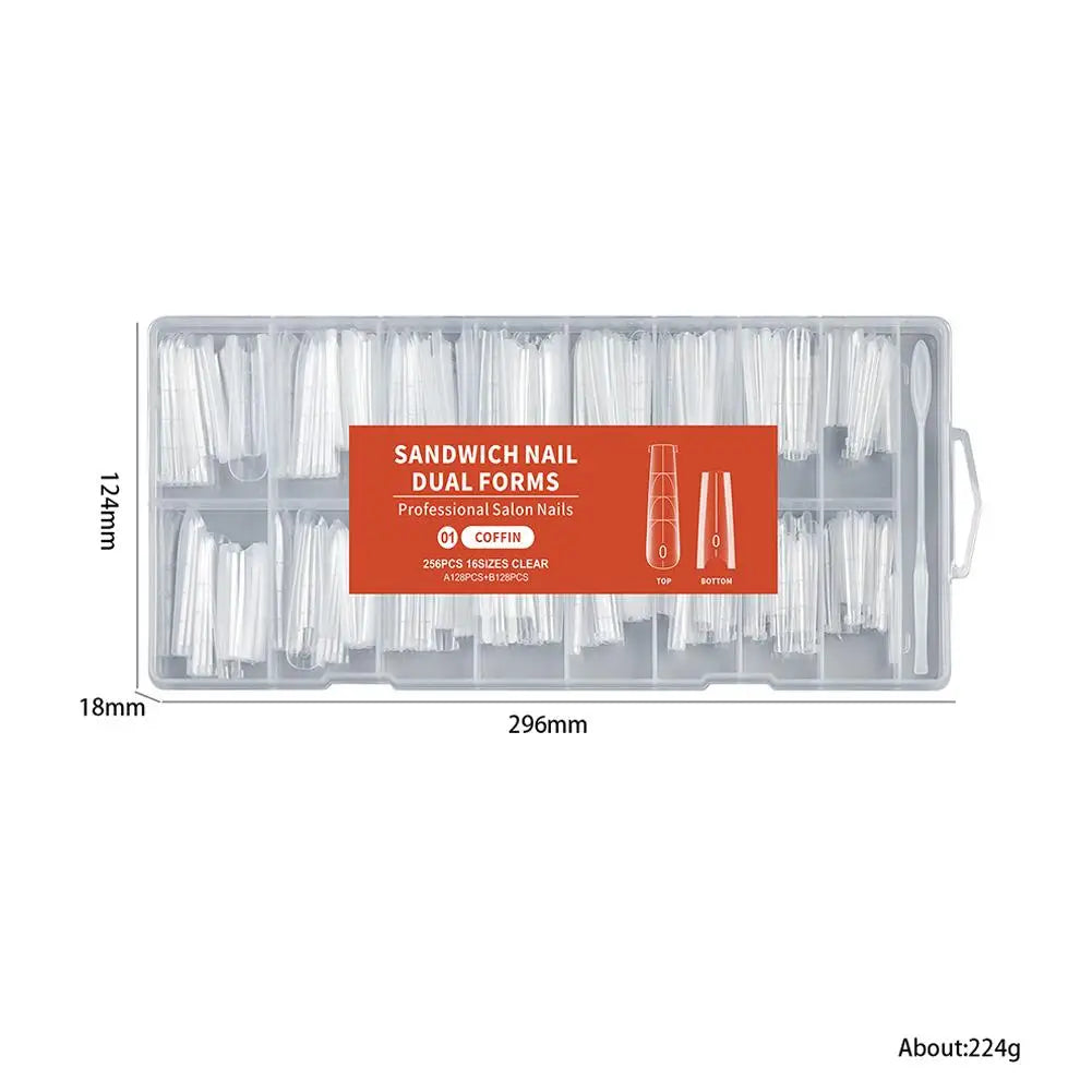 Nail Sandwich Dual Form Nail Tips Quickly Building Gel Form Nail System Full Cover Tips Nail Extension Form 256pcs Oasis Select