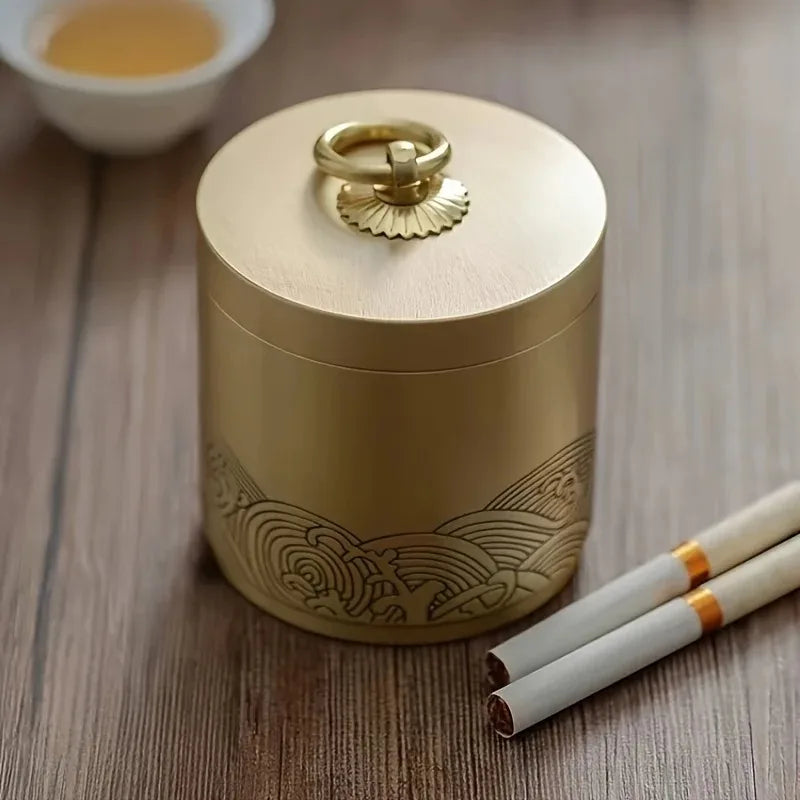 Luxury Copper Ashtray Desktop Ornament with Lid Portable Ashtray for Home Living Room Office Car Decorative Gift for Smokers Oasis Select