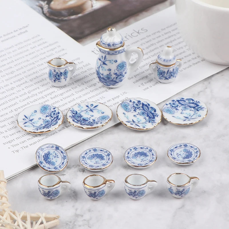 15Pcs 1:12 Dollhouse Miniature Tableware Porcelain Ceramic Tea Cup Set High Quality Oasis Select