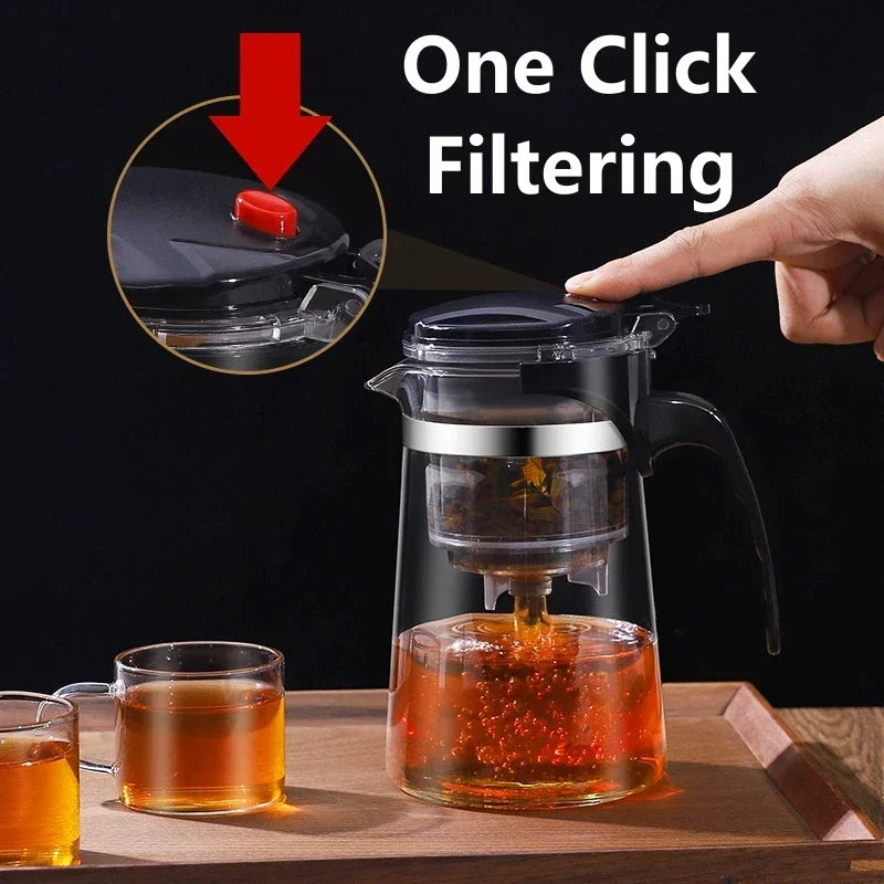 Water Separation Inner Container Teapot One Click Switch Tea Separation Filtration Glass Tea Pot 500ml-1800ml Kung Fu Teaware Oasis Select