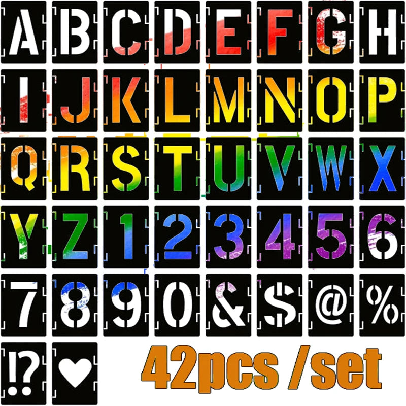 42 pieces of letter hollow templates, reusable artistic fonts, coloring, spray painting. Suitable for walls, wood, rock fabrics Oasis Select