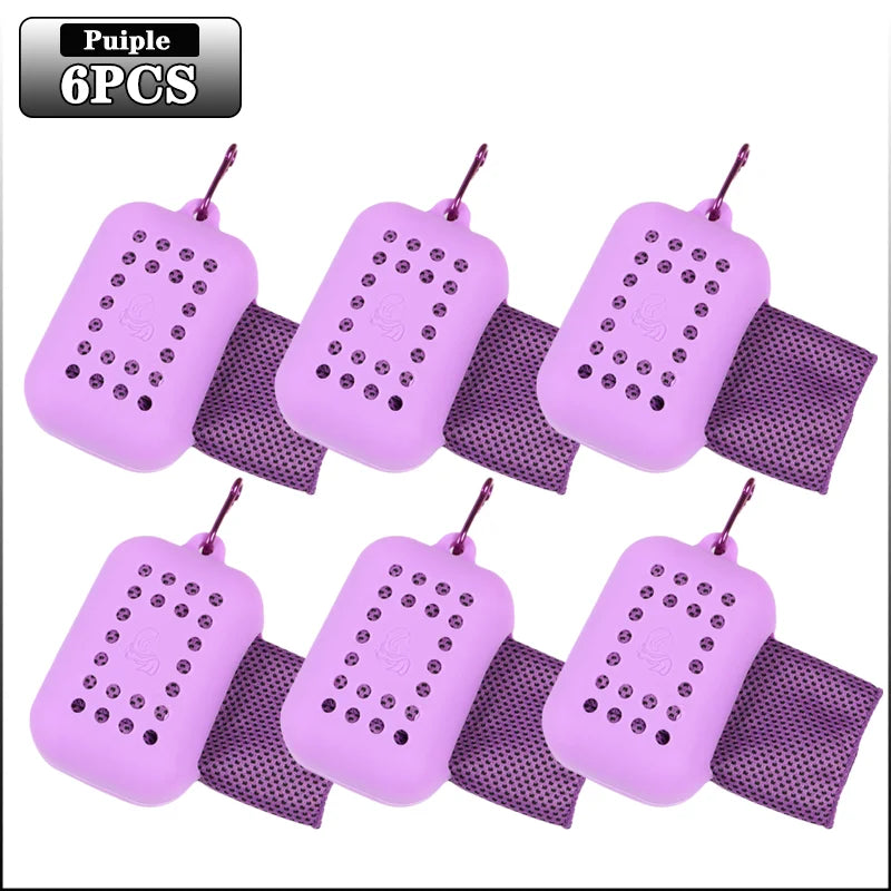 10PCS Portable Mini Silica Gel Set Cold Towel Polyester Fiber Outdoor Cooling Towel Fitness sports gym Run quick Dry Cool Towel Oasis Select Purple-6PCS