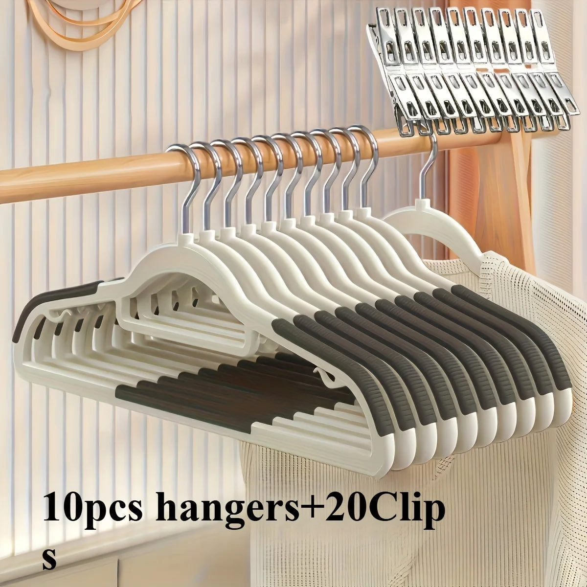 30pcs（10 hangers+20 clips） Anti Slip Hangers Set - Heavy Duty Velvet Clothing Hangers for Wardrobe, Multiple Colors Oasis Select
