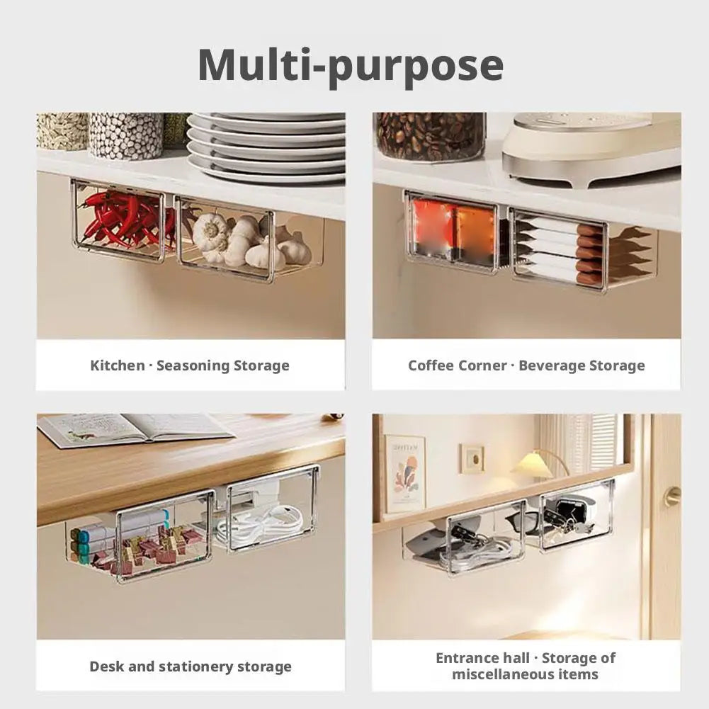 Self-Adhesive Under-Desk Drawer Storage Box – S/M/L Clear