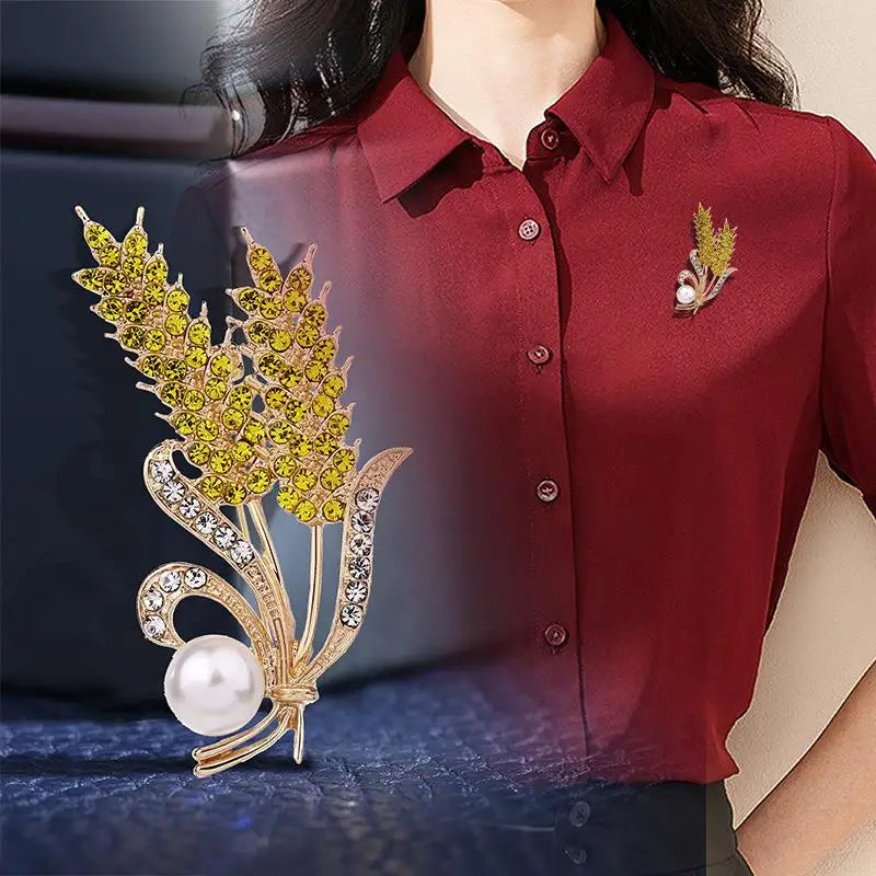 NEW Trendy Crystal Ear of Wheat Brooches for Women Luxury Rhinestones Pins Shirt Dress Accessories Casual Jewelry Oasis Select
