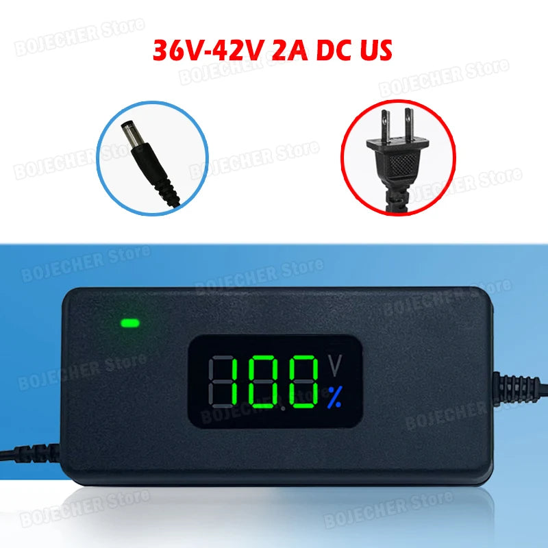 36V 42V / 48V 54.6V 2A Digital Display Lithium Battery Charger DC Plug AC100-240V Power Supply Adapters With Cooling Fan EU US Oasis Select 36V 42V 2A DC US