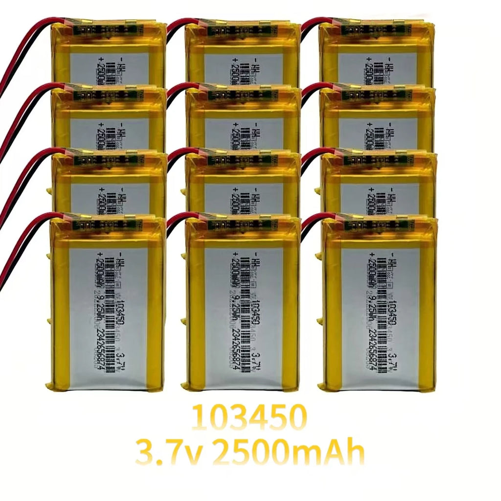 Hotsale 103450 3.7V 2500mAh Polymer Lithium Rechargeable Battery jst PH 2.0mm 2pin plug for Camera GPS navigator MP5 Headset Oasis Select