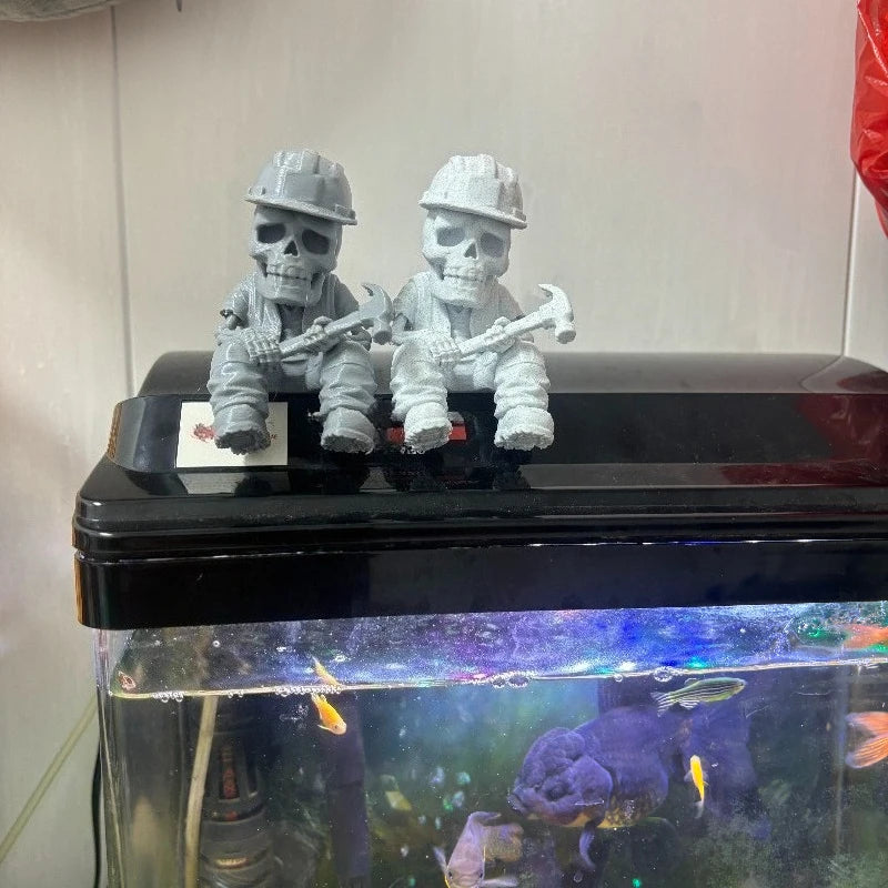 Hand Hammer Labor Worker Skull Mini Figurines 3D Printed Diligent Worker Skeleton Shelf Sitter Statue Home Desk Ornaments Decor Oasis Select