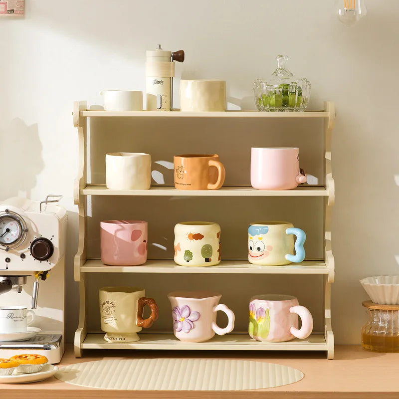 Cream wind cup holder Cup storage rack Household multi-layer desktop tea cup rack Tea set storage rack Dining side cabinet Oasis Select