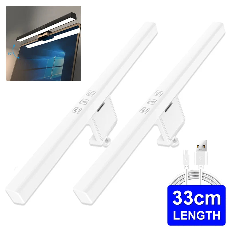 2PC Eye-Care Desk Lamp 33cm LED Computer PC Monitor Screen Light Bar Stepless Dimming Reading USB Powered Hanging Table Lamps Oasis Select white 2PCS