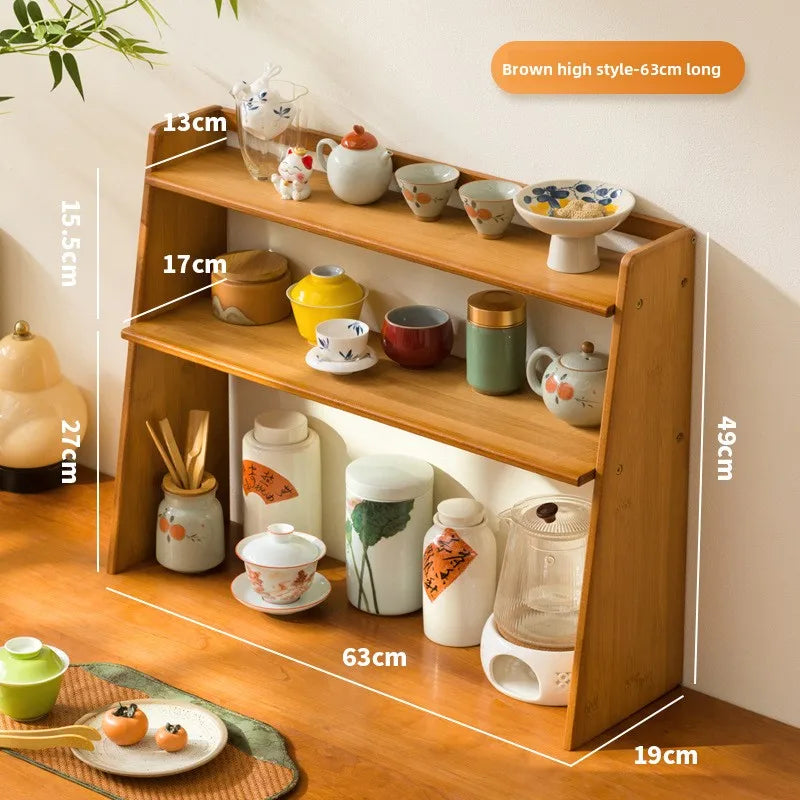 Desktop tea house walnut tea set rack teacup rack Bogu rack Chinese solid wood desktop tea table desktop storage Oasis Select Brown 63 high