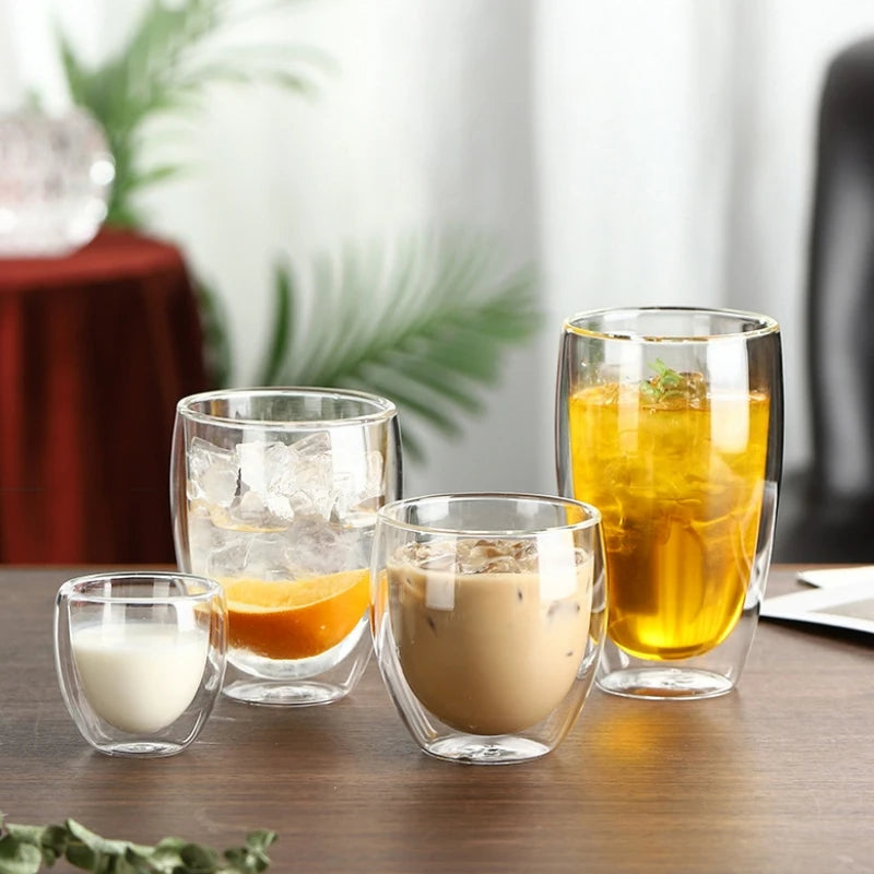 2-Pack Double-Wall Glass Coffee Mugs - Insulated Borosilicate Cups, Sweat-Proof & Dishwasher Safe, Perfect for Lattes, Smoothies Oasis Select