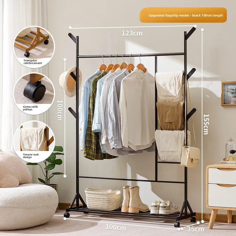 Simple coat rack Hanging hanger Floor to ceiling Living room Bedroom hanger Children's creative solid wooden clothes rack Oasis Select SJQJ black 100