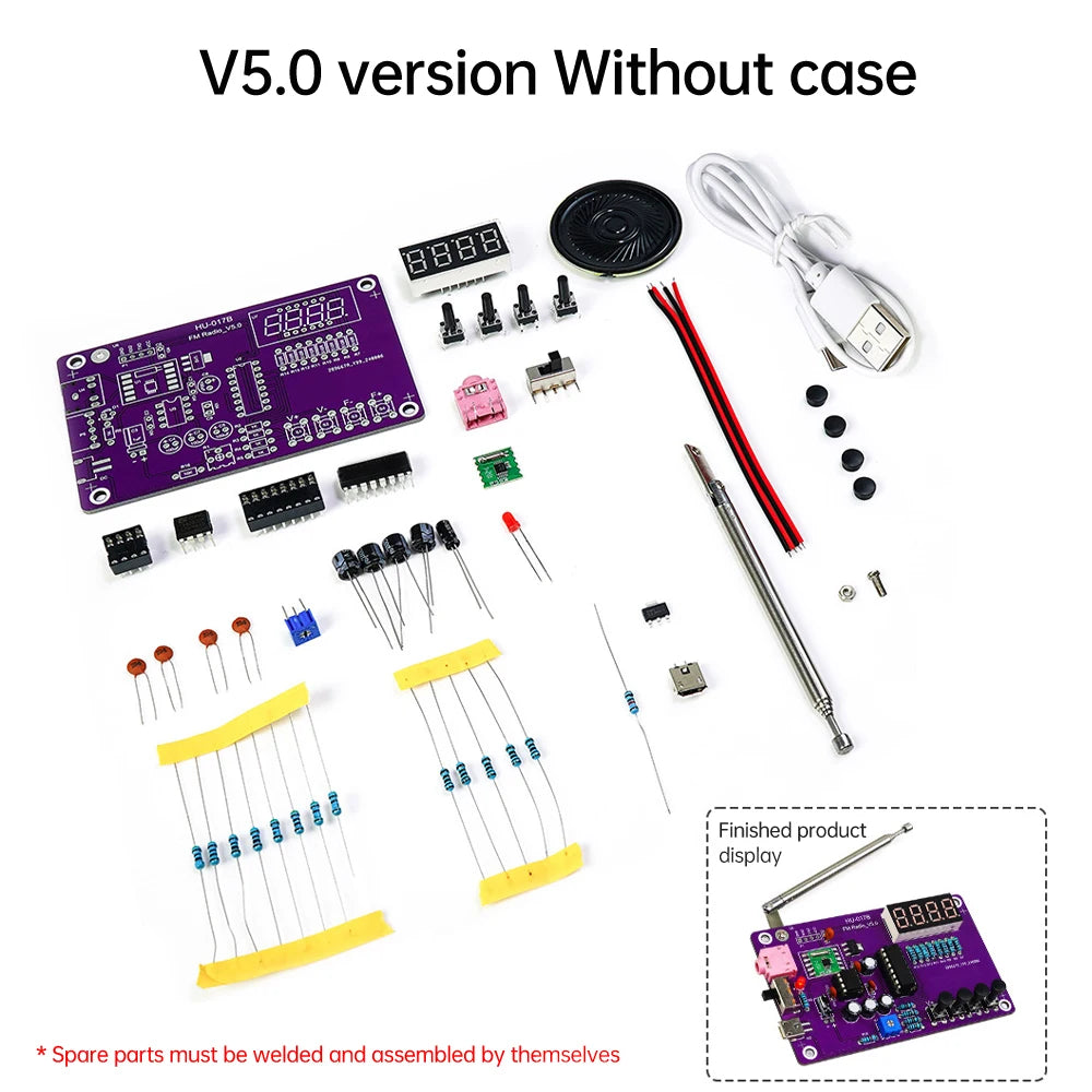 DIY FM Radio Electronic Kit Adjustable Frequency 87-108MHz Digital Display Soldering Project Practice Solder RDA5807S Oasis Select Without case