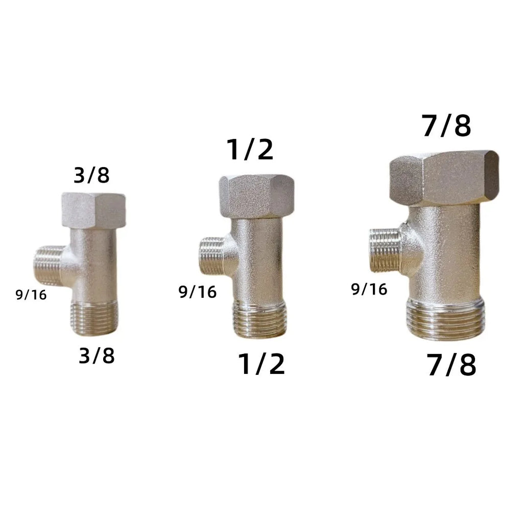 New 3 Way T Valve Adapter Connector Copper Brass 3/8 1/2 9/16 7/8 for Diverter Bath Toilet Bidet Sprayer Shower Head Water Pipes Oasis Select