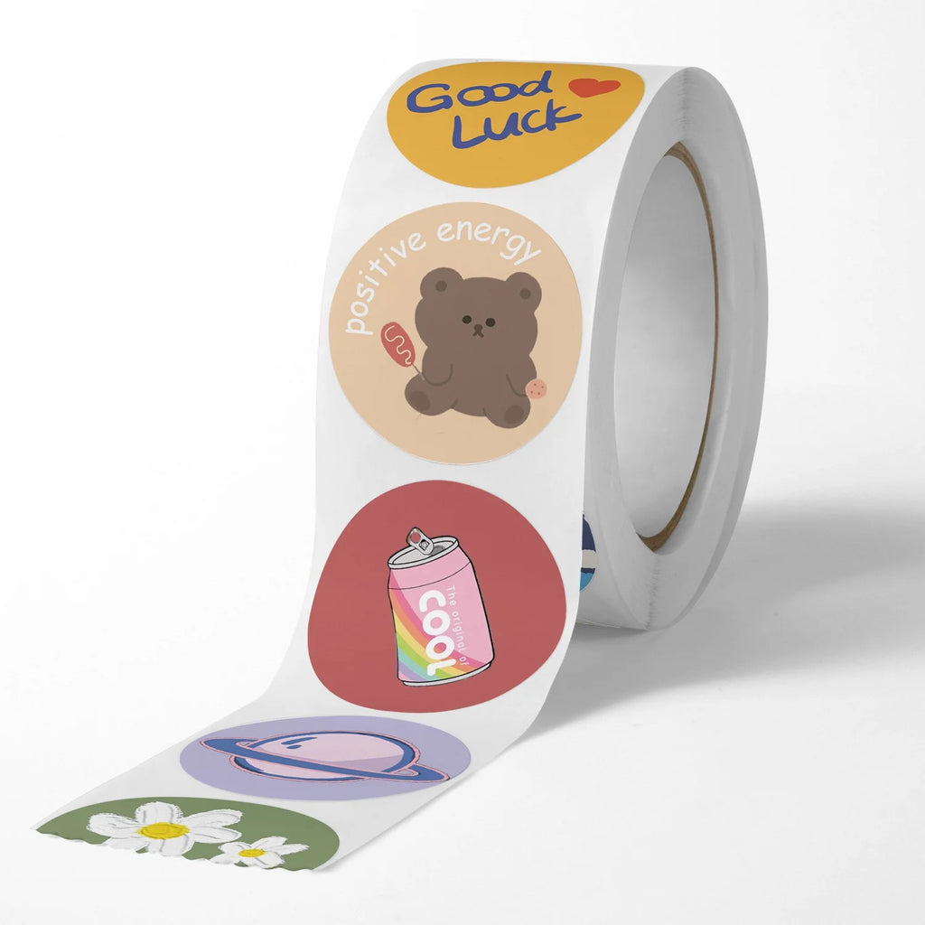 500pcs/roll 1 inch Cute Cartoon Stickers for Gift Wrap, Envelope Closure, Small Business Office Supplies, Diy Decor Oasis Select