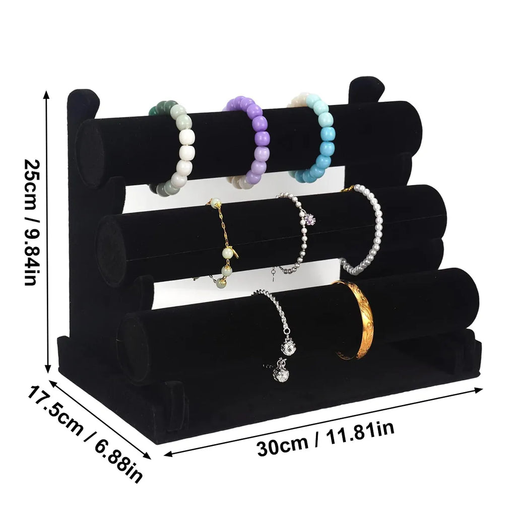 Bracelet display rack, 2-layer 3-layer bracelet storage rack, velvet jewelry rack, suitable for necklaces, headbands, watches Oasis Select Black-3 layer