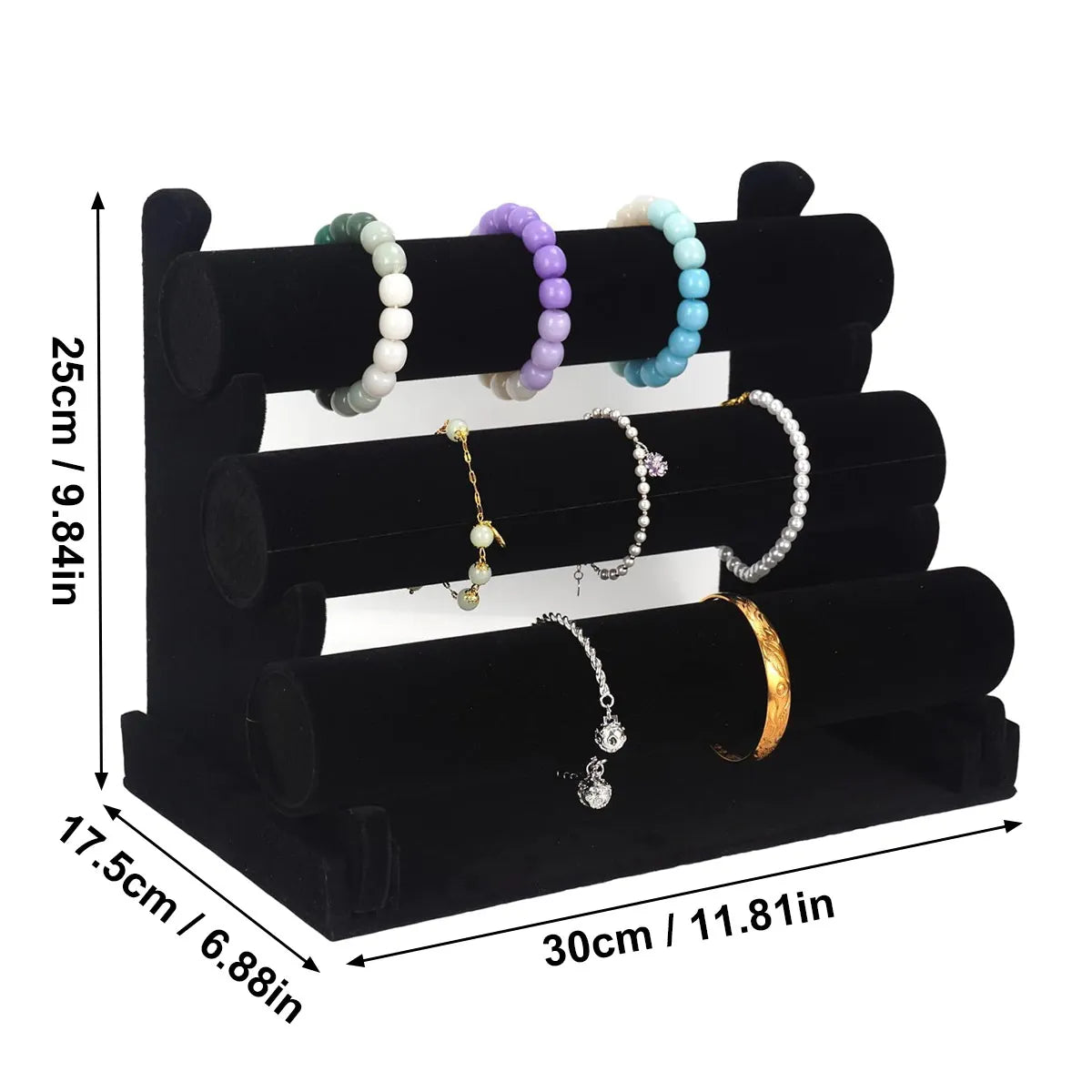 Bracelet display rack, 2-layer 3-layer bracelet storage rack, velvet jewelry rack, suitable for necklaces, headbands, watches Oasis Select Black-3 layer