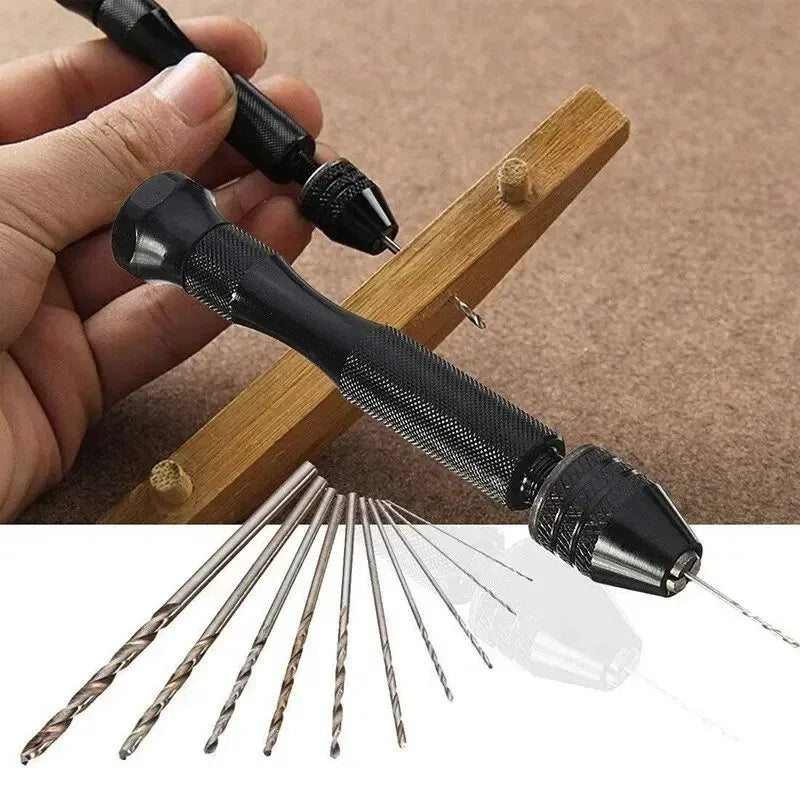 Mini Tool Set with Black Hand Twist Drill 10Pcs Fried Dough Twists Drill for Woodworking Drilling Rotary Wood Holes Tools Oasis Select