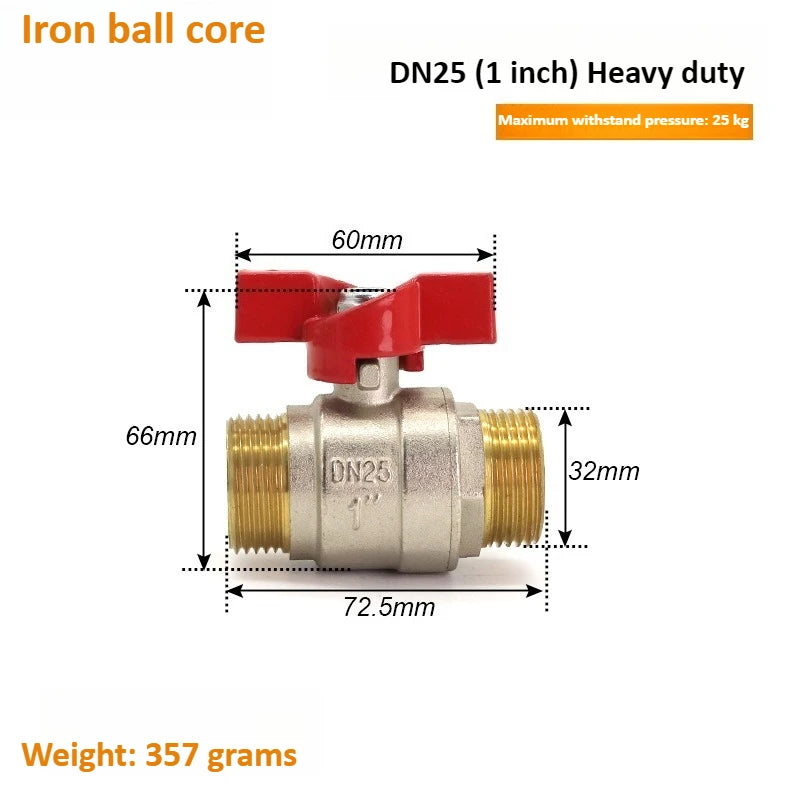 Brass Globe Valve with Butterfly Handle Two-piece 1/4 "3/8" 1/2 "3/4" External Thread, Suitable for Gas, Water, Oil, and Air Oasis Select 1 inch DN25 iron Male thread