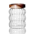 Wood Lid Striped Glass Airtight Canister Kitchen Storage Bottles Jars Food Container Coffee Beans Grains Candy Jar Containers Oasis Select 550ML
