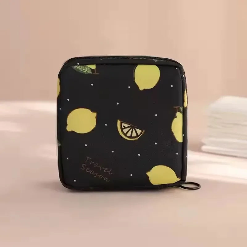 Women Sanitary Napkin Tampon Storage Bag Portable Waterproof Organizer Pouch Cartoon Pattern Sanitary Napkin Bag Oasis Select Lemon