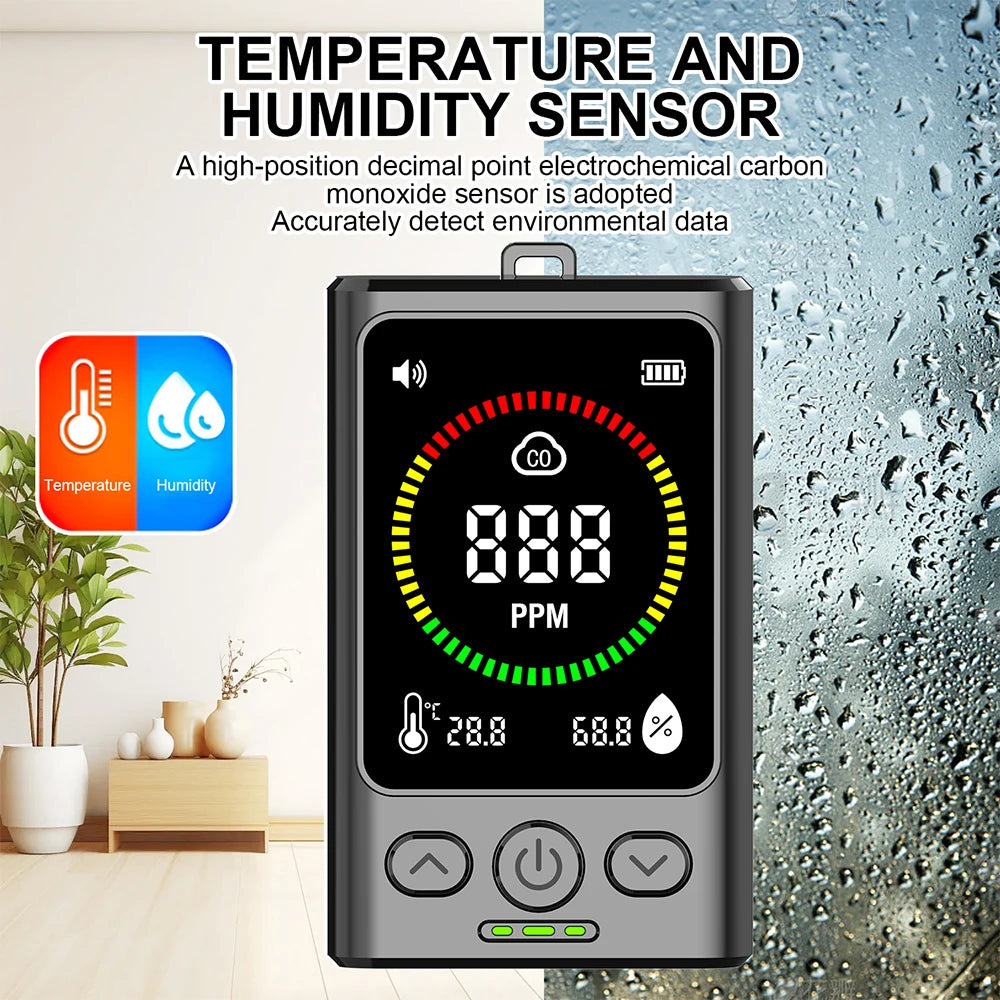 3-in-1 Carbon Monoxide Detector Rechargeable CO Detector with LCD Display Temp Humidity Monitor for Home Travel Hotel Indoor Oasis Select