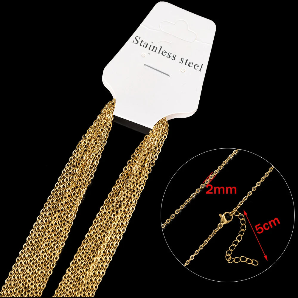 10pcs 45+5cm Gold Stainless Steel Link Cable Chain Necklace with Lobster Clasps for Men & Women Fashion Jewelry Gifts Making Oasis Select Gold 2mm