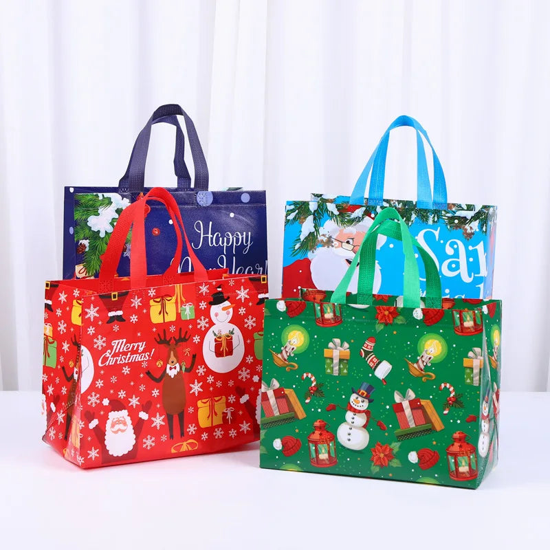 Christmas Gift Bags Santa Claus Elk Snowflake Print Handbag Xmas Gifts Wrapping Supplies Merry Christmas Tote Bags Oasis Select