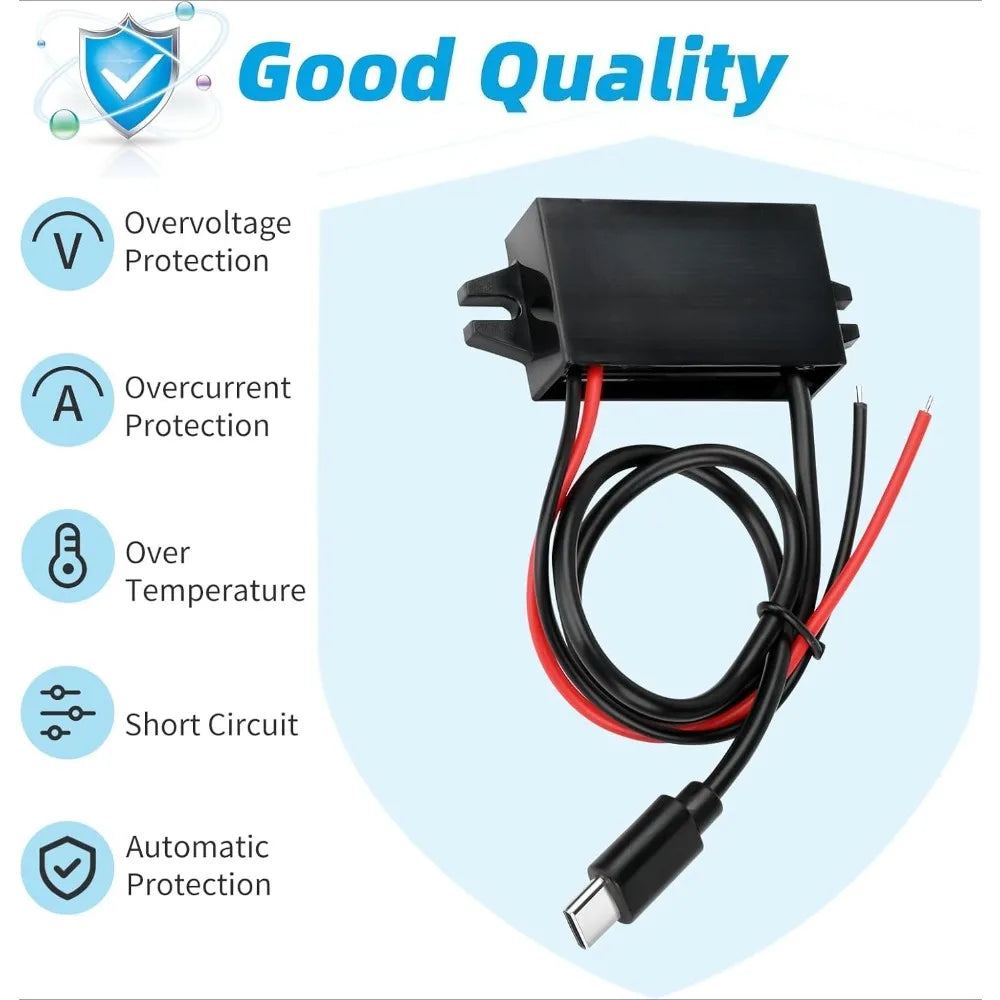 DC To DC 12V/24V To 5V USB Step Down Converter 3A 24W Type-C Output Charging Module Waterproof Durable Buck Module Power Adapter Oasis Select