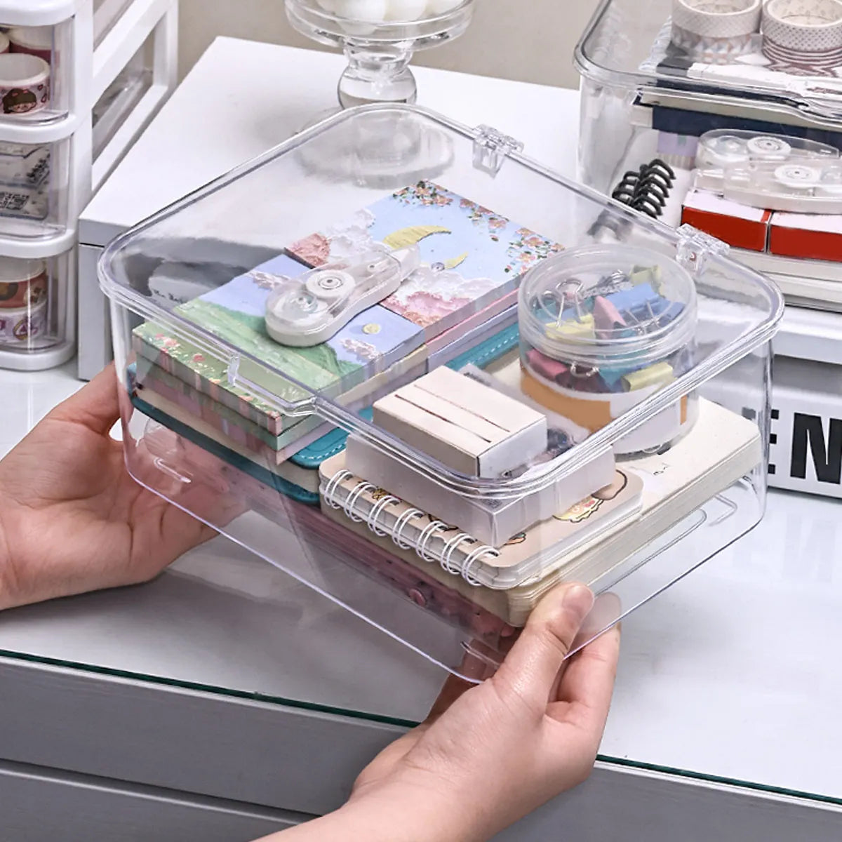 Plastic storage box, covered storage box, flip top desktop storage container, office supplies, stationery, cosmetics storage Oasis Select