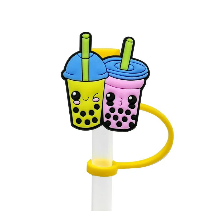8mm/0.32in Straw Cover Cap Silicone Cute Animals Milk Tea Straw Protector Cover Straw Tip Topper for Stanley 30&40oz Tumbler Oasis Select Style 4