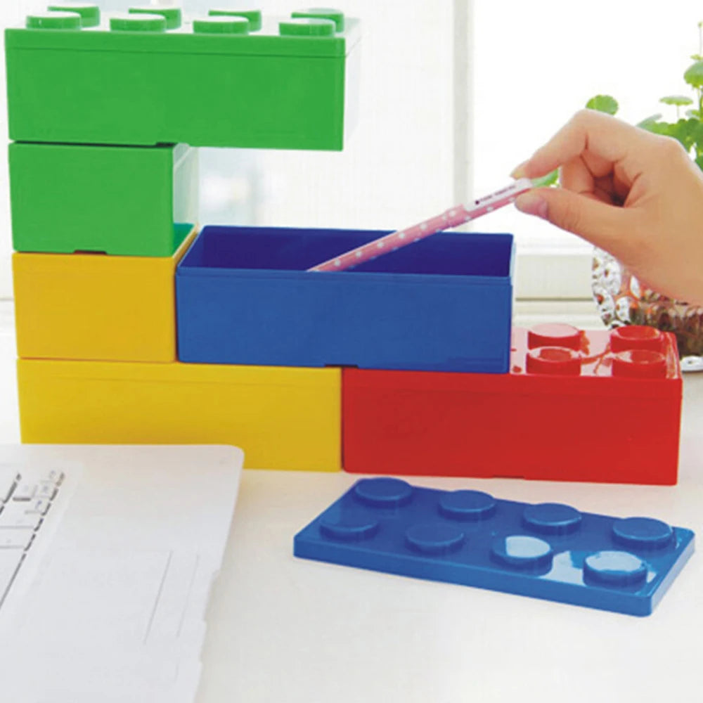 Stackable Building Block Storage Box | Modular Desk Organizer