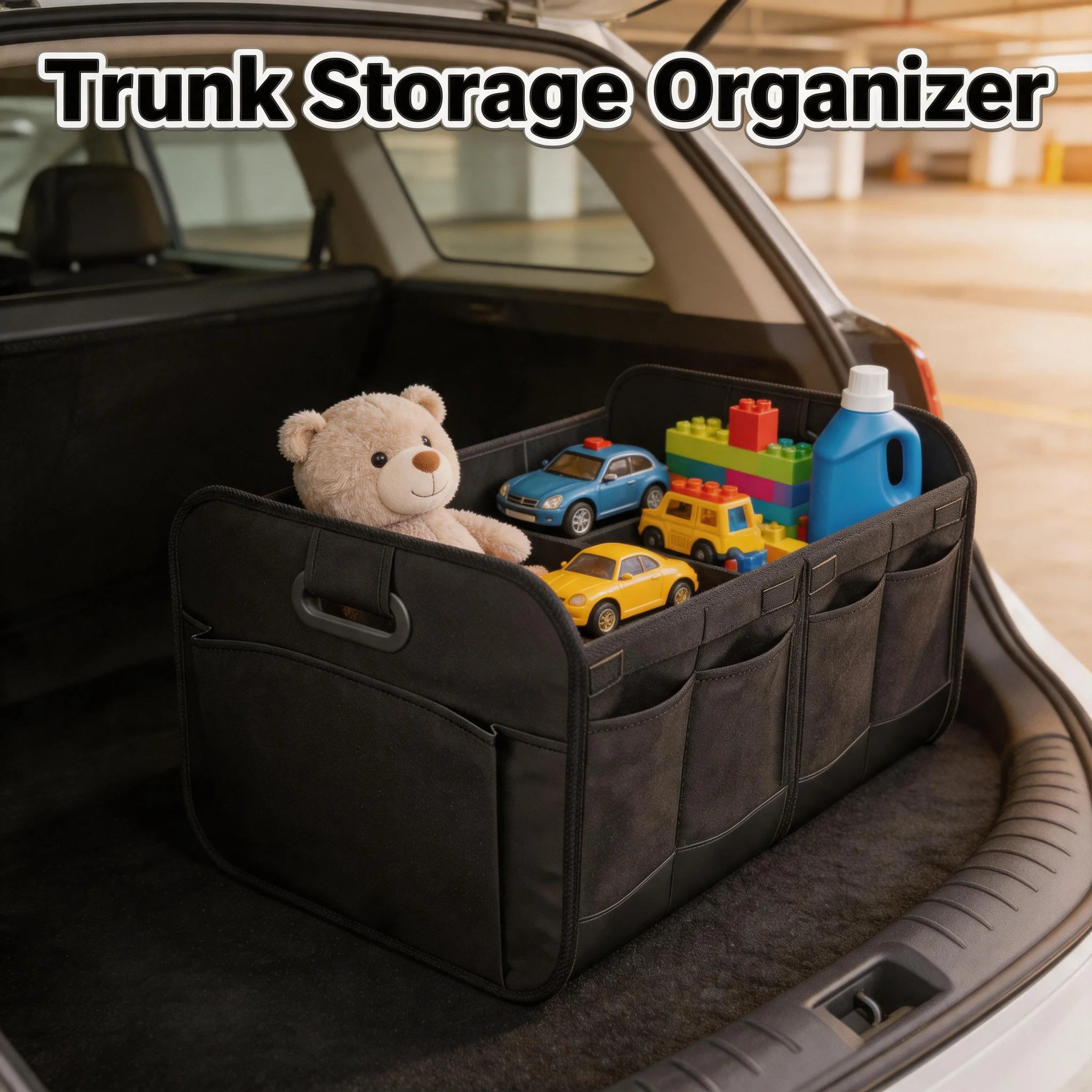 SUV Car Trunk Organizer Collapsible Storage Box 600D Oxford Fabric with Reinforced Handles Multiple Compartments for Vehicle Oasis Select