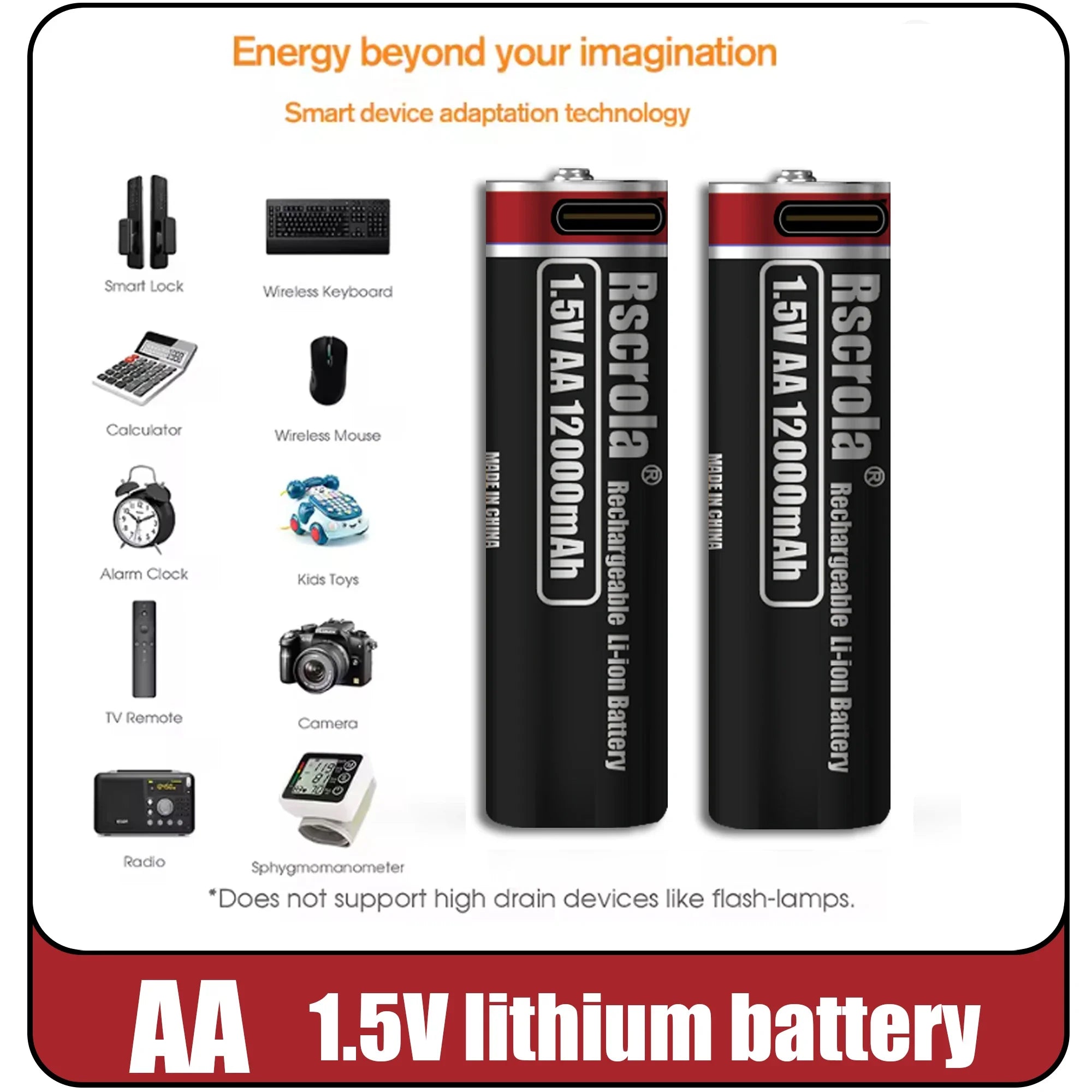 Hot 1.5V 12000mAh USB Type-C Rechargeable Lithium AA Battery for Hunting Camera Remote Control Mouse Smart Door Lock Microphone Oasis Select