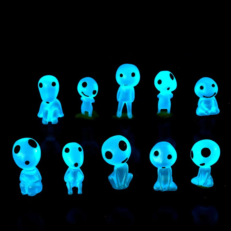 New Cartoon Cute Hand Model Forest Alien PVC Green Light Blue Luminous Tree Elf Micro Landscape Oasis Select Luminous blue 10PCS