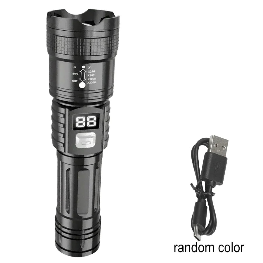 Super Bright LED Flashlight with Battery Display Rechargeable Light Telescopic Zoom Torch Lamp Outdoor Camping Fishing Lantern Oasis Select S431