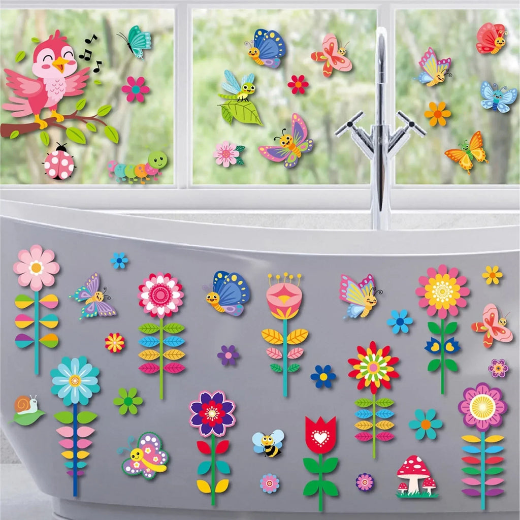Spring Gel Clings Butterfly Flowers Window Decals Stickers Kids Toddlers Home Airplane Classroom Nursery Summer Party Decoration Oasis Select
