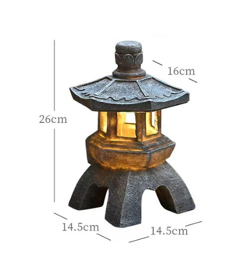 Solar Powered Japanese Pagoda Lantern Waterproof Outdoor Garden Decor Light Automatic Luminescence Zen Style Yard Pathway Lamp Oasis Select C