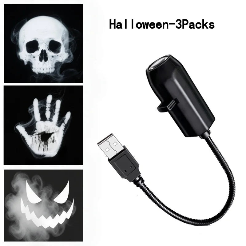 Halloween USB Projector Light Skull NightLight Ghost LED Lamp 360Degree Rotating Switchable Pattern Design Dark & Night Ambiance Oasis Select 3 Films